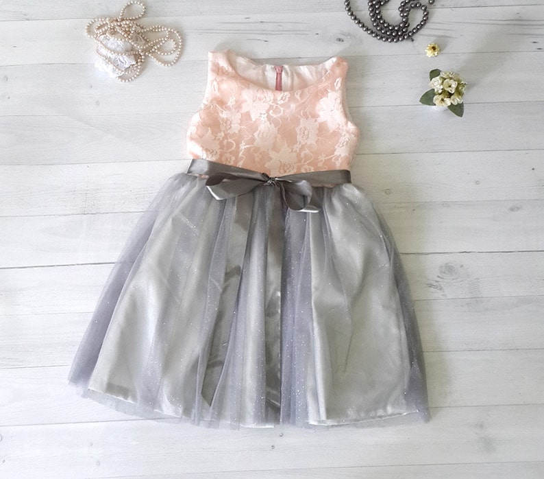 Peach flower girl dress satin and lace girls dress peach and Etsy