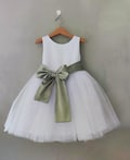 Flower girl dress sage green, white tutu dress, ivory wedding flower girl dress, sage wedding theme, toddler dress white sage, tulle dress product logo