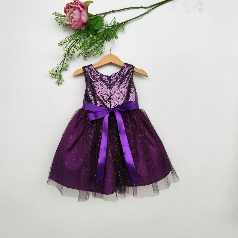 Purple flower girl dress, plum flower girls dress, toddler dress purple sequin, eggplant party dress, baby dress deep purple, tutu dress image 9