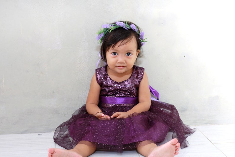 Purple flower girl dress, plum flower girls dress, toddler dress purple sequin, eggplant party dress, baby dress deep purple, tutu dress image 5