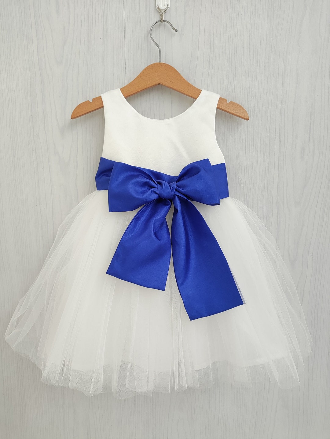 Lovely Royal Blue Off-the-Shoulder Tulle Flower Girl Dress On Sale