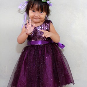 Purple flower girl dress, plum flower girls dress, toddler dress purple sequin, eggplant party dress, baby dress deep purple, tutu dress image 2