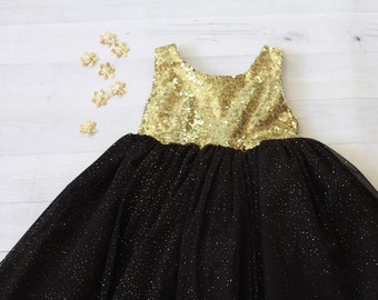 Christmas Dress Gold and Black, Girl Tutu Dress, Christmas dress girls, Gold Glitter Girl Dress, Christmas outift, Christmas gift for girl