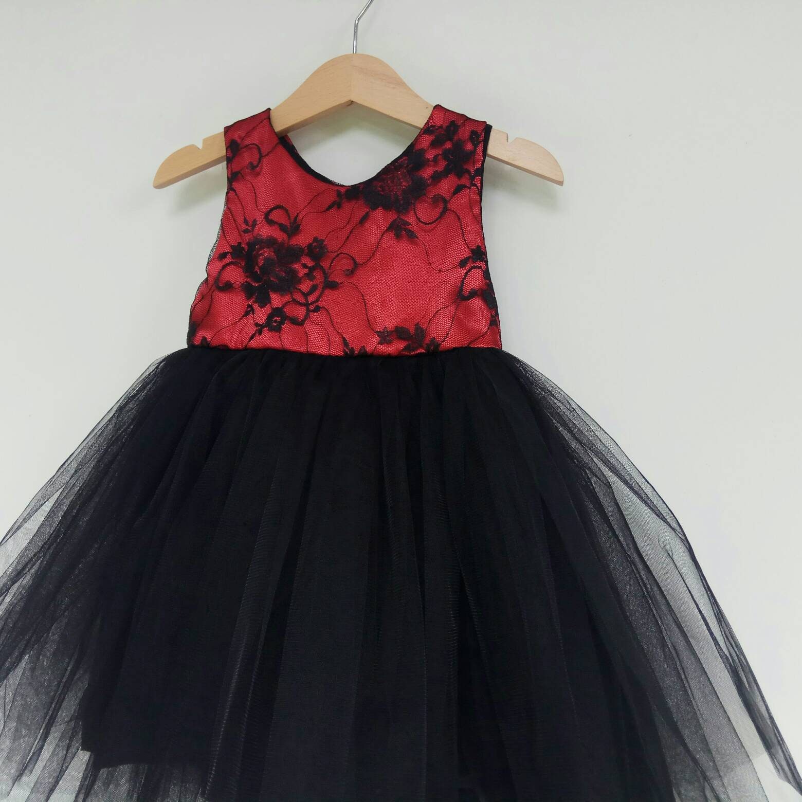 Red and Black Lace Flower Girl Dress. Tutu Dress Party Dress | Etsy