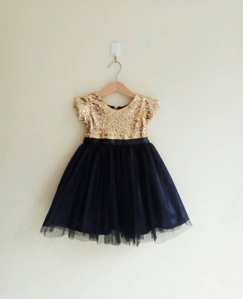 Flower Girl Dress Gold and Black With Sleeves Gold Sequined Etsy