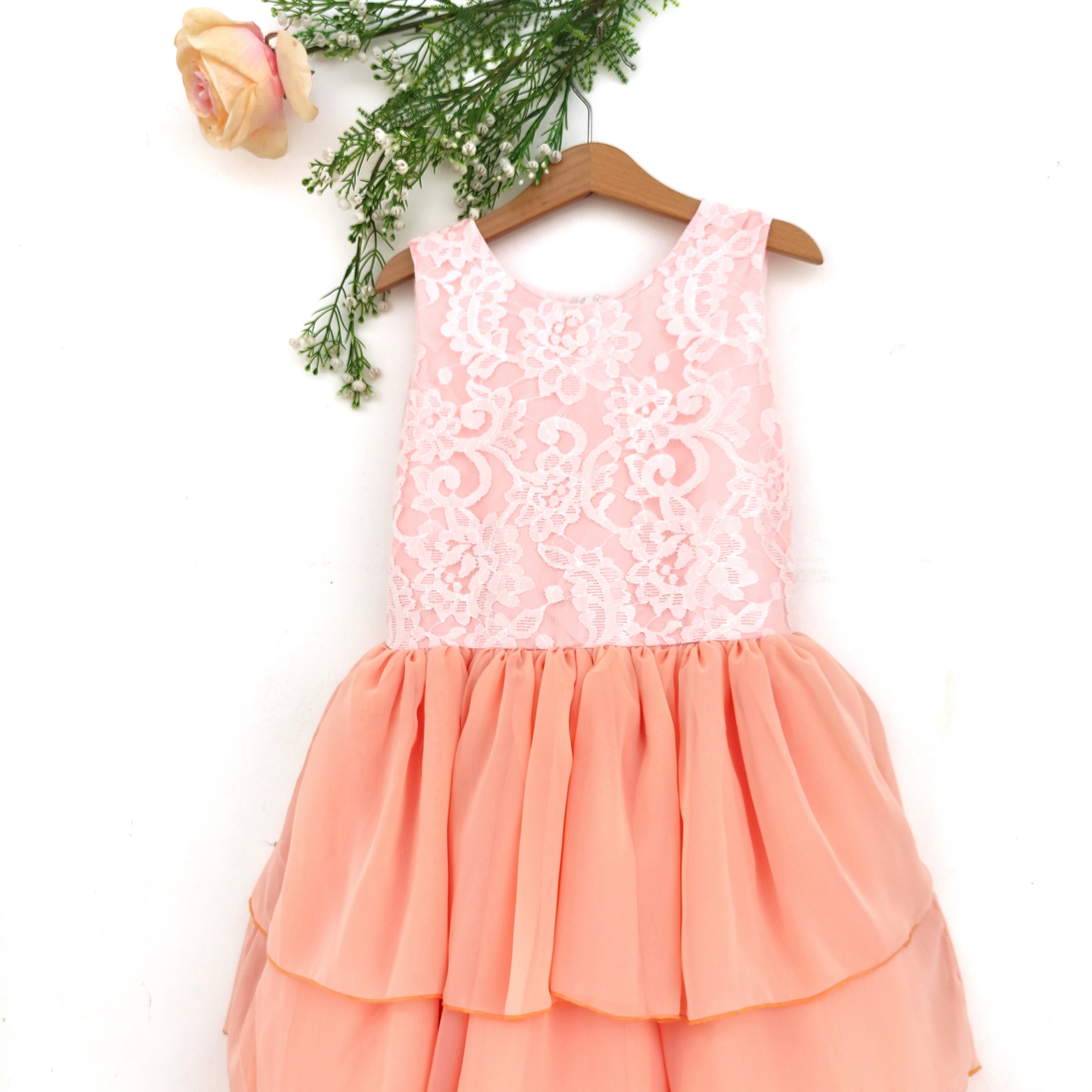 Peach flower girl dress Junior bridesmaid dress peach Etsy