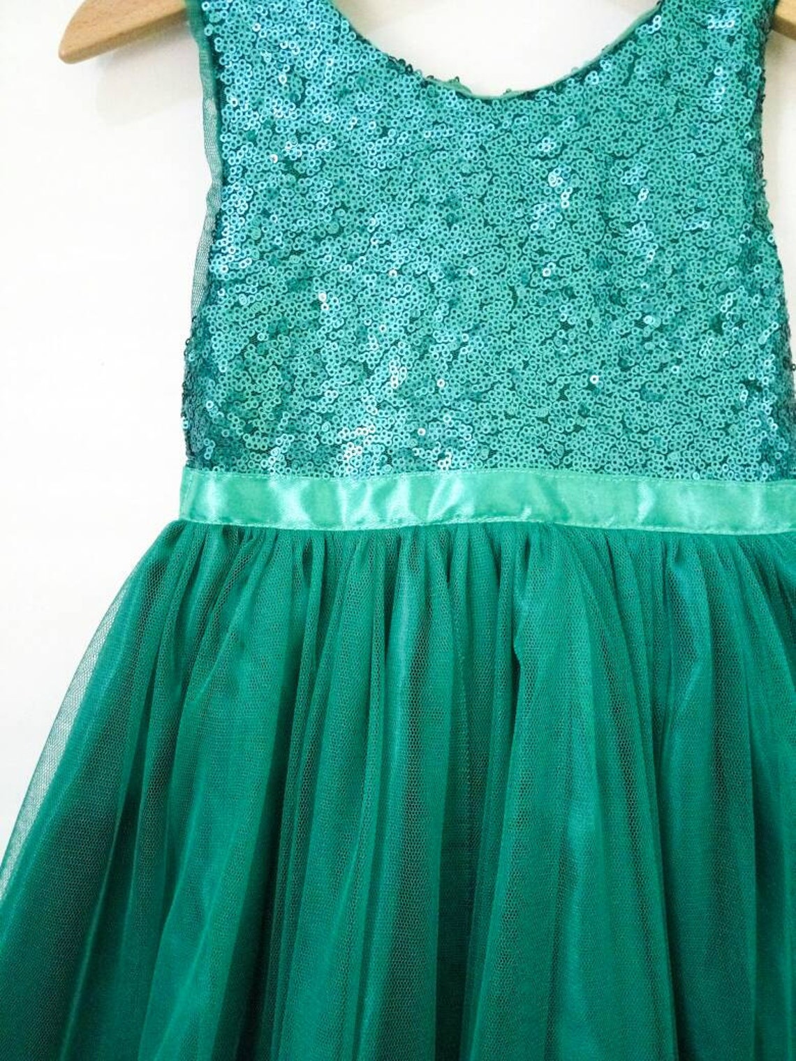 Teal Flower Girl's dress with sparkly sequin bodice and Etsy