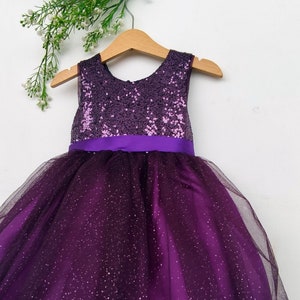 Purple flower girl dress, plum flower girls dress, toddler dress purple sequin, eggplant party dress, baby dress deep purple, tutu dress image 7