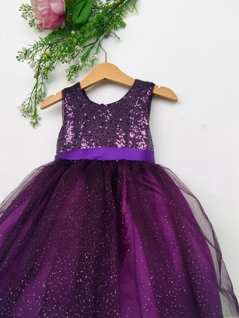 Purple flower girl dress, plum flower girls dress, toddler dress purple sequin, eggplant party dress, baby dress deep purple, tutu dress image 7