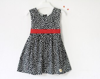 Black and red polka dot girl's dress, baby dress, Christmas Dress, Christmas Gift for girl