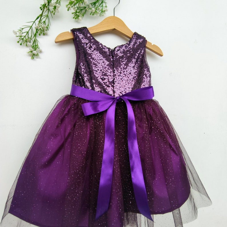 Purple flower girl dress, plum flower girls dress, toddler dress purple sequin, eggplant party dress, baby dress deep purple, tutu dress image 6