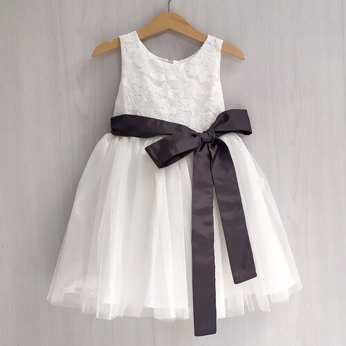 Ivory Lace Flower Girl Dress With Black Satin Sash Black and Etsy