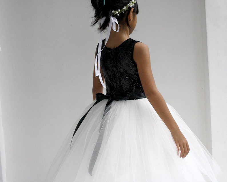 Black and White Girl Dress Flower Girl Dress Black Sequin Etsy