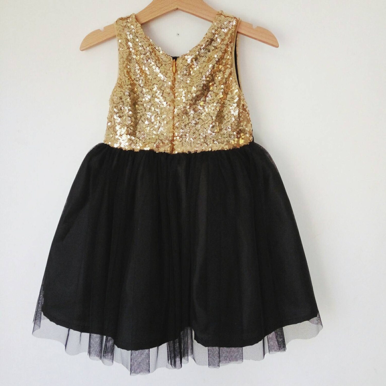 Black Flower Girl Dress Gold Sequin 