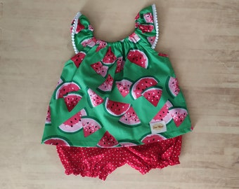 Watermelon baby set clothes, green and red watermelon cotton baby clothes, baby shower gift, baby girl gift, summer baby clothes