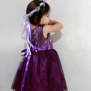 Purple flower girl dress, plum flower girls dress, toddler dress purple sequin, eggplant party dress, baby dress deep purple, tutu dress image 4