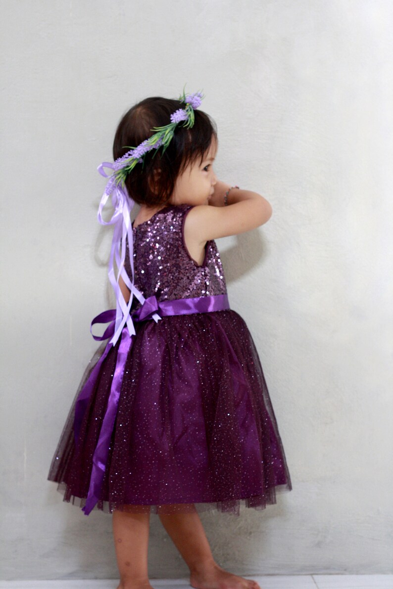 Purple flower girl dress, plum flower girls dress, toddler dress purple sequin, eggplant party dress, baby dress deep purple, tutu dress image 4