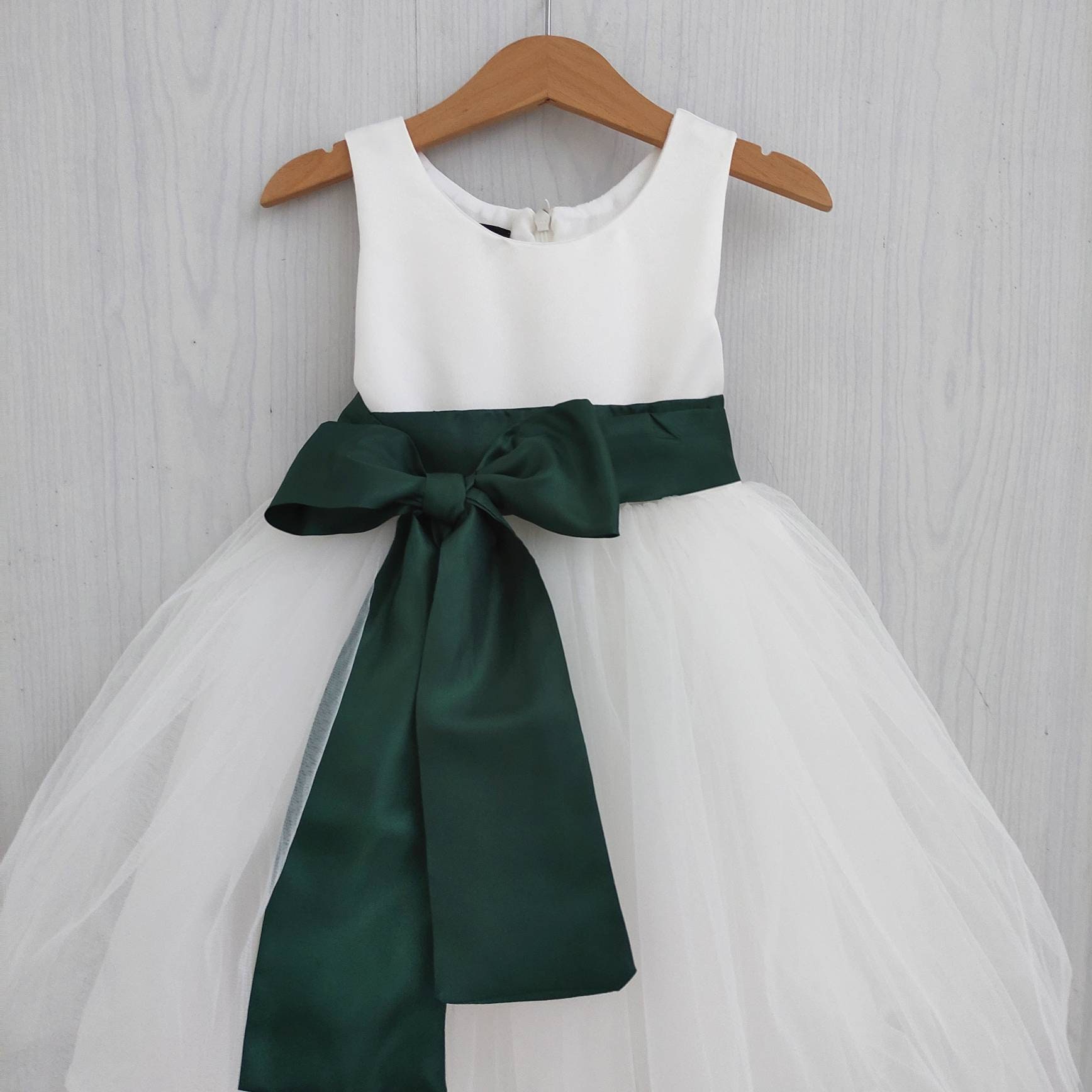 Hunter Green Flower Girl Dress, Christmas Dresses for Girl, Toddler and Baby, Green Wedding Flower Girl Dresses, Satin Tutu Dress