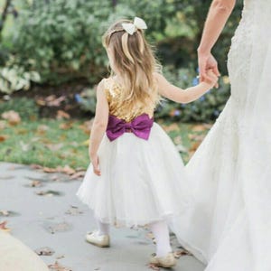 Gold Sequin Flower Girl Dress: Purple Bow Tutu