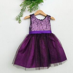 Purple flower girl dress, plum flower girls dress, toddler dress purple sequin, eggplant party dress, baby dress deep purple, tutu dress image 8