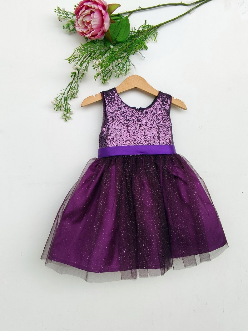 Purple flower girl dress, plum flower girls dress, toddler dress purple sequin, eggplant party dress, baby dress deep purple, tutu dress image 8