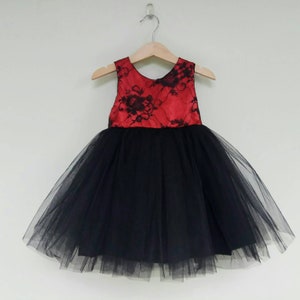 Red and Black Lace Flower Girl Tutu Dress