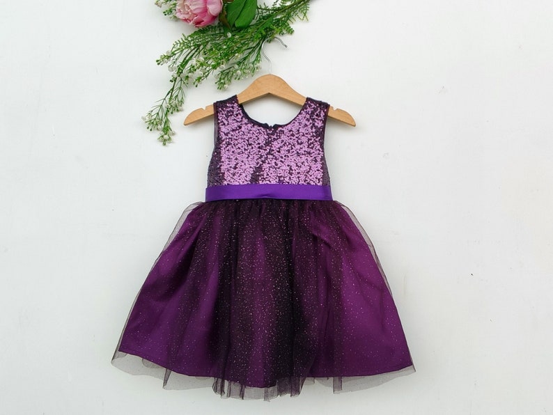 Purple flower girl dress, plum flower girls dress, toddler dress purple sequin, eggplant party dress, baby dress deep purple, tutu dress image 1