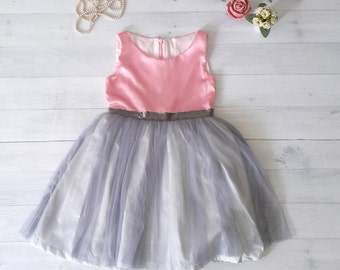 Pink and Gray Tutu dress, flower girl dress, Party dress, Birthday dress, Pink and Grey flower girl dresses