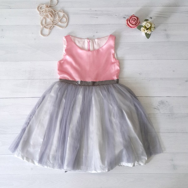 Pink and Gray Tutu dress, flower girl dress, Party dress, Birthday dress, Pink and Grey flower girl dresses