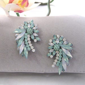 Light Green Opal Color Rhinestone Earrings, Bridal, Prom Wedding Pageant, 1 1/2&quot; Long Accessories