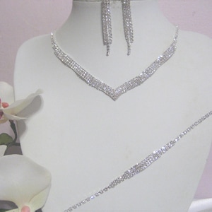 3 pc. Rhinestone Necklace Bracelet Earrings Set, Bridal, Wedding, Prom Accessories