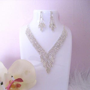 Rhinestone, Necklace, Earrings, Set, Bridal, Prom, Wedding, Accessories