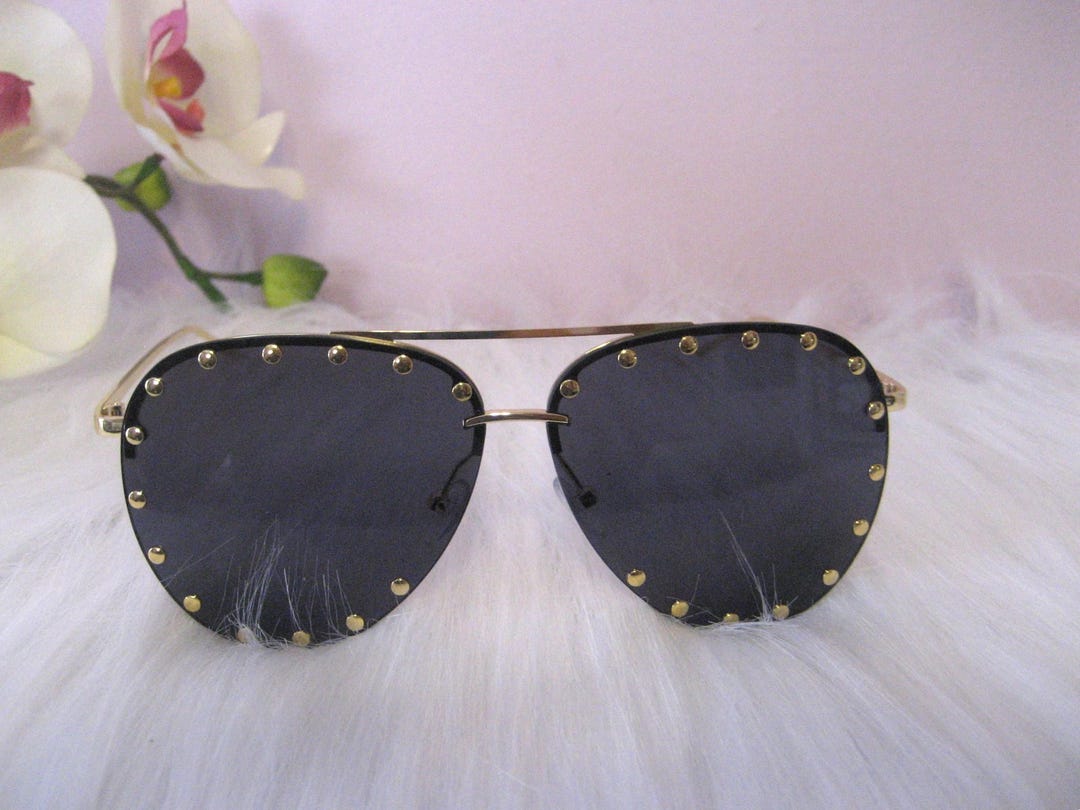 Gold Tone Studded Teardrop Sunglasses, Eyewear, Accessories  display picture 1