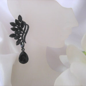 Jet Black Rhinestone Tear Drop Dangle Chandelier Earrings 2 1/2&quot; Long Bridal, Prom, Wedding, Pageant Accessories