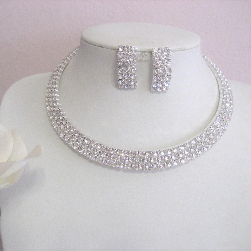 Rhinestone Heart Collar Choker Necklace