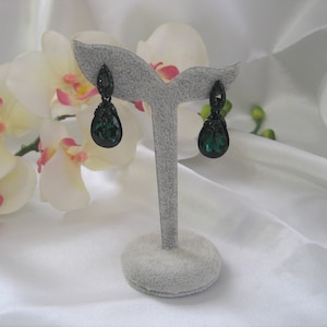 Green Rhinestone Teardrop Earrings: Black Tone Bridal Jewelry