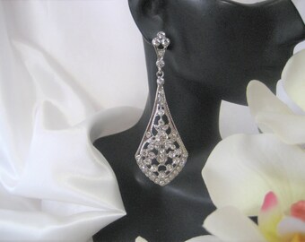 Rhinestone Filigree Design, Drop, Dangle, Chandelier Earrings, Wedding, Bridal, Prom 3" Long Accessories