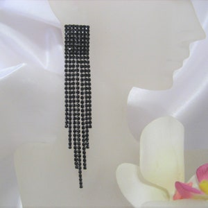 Black Rhinestone Chandelier earrings, wedding, prom, pageant, bridesmaid 3 3/4&quot; Long accessories