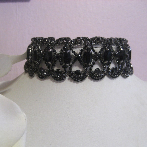 Black Rhinestone Choker Necklace, Prom Bridal Wedding Pageant 1 1/2" Wide Jewelry Accessories