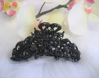 Black filigree Rhinestone Hair clip, claw, Bridal, Wedding, Prom, Pageant, Accessories