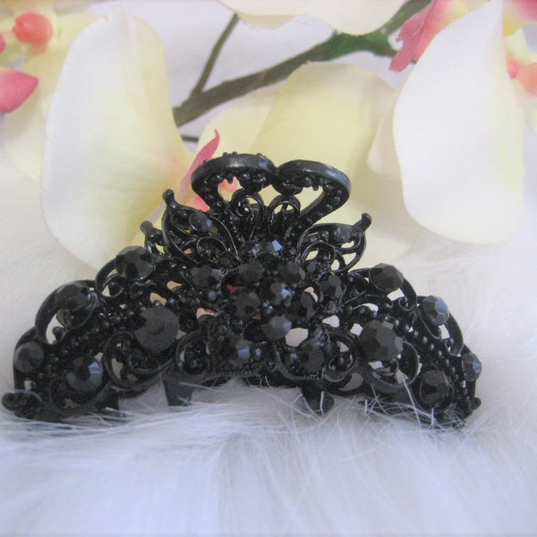 Black filigree Rhinestone Hair clip, claw, Bridal, Wedding, Prom, Pageant, Accessories