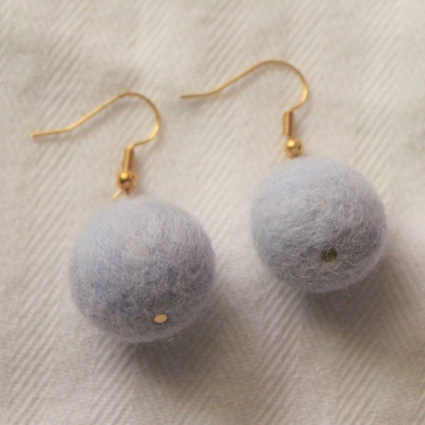 Felt Ball Earrings, Dainty Handmade 100% Wool Roving Dangle Earrings, Periwinkle Drop Earrings