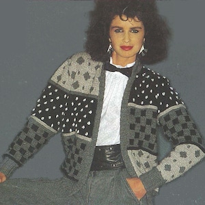 Ladies oversize cardigan/jacket  PDF Vintage knitting pattern circa 1980&#39;s Instant download