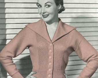 Ladies Cardigan with Sailor Collar PDF Vintage knitting pattern circa 1940's Instant download  308