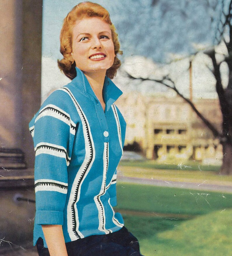Ladies Novelty Striped Jumper/sweater PDF Vintage knitting pattern circa 40's-50's Instant download 261 image 1