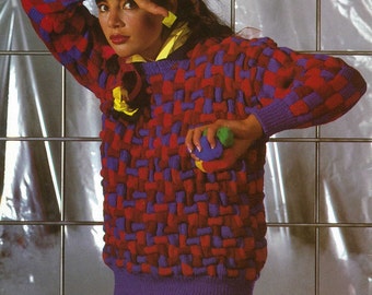 Ladies/Teen oversize Tucked jumper/sweater/pullover  PDF Vintage knitting pattern circa 1980's Instant download