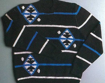 Mens Jumper PDF vintage knitting pattern circa 1980's Instant download