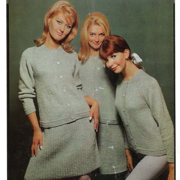 Ladies Suit - jacket/cardigan and skirt (plain or ribbed)  PDF Vintage knitting pattern circa 1960 Instant download  055