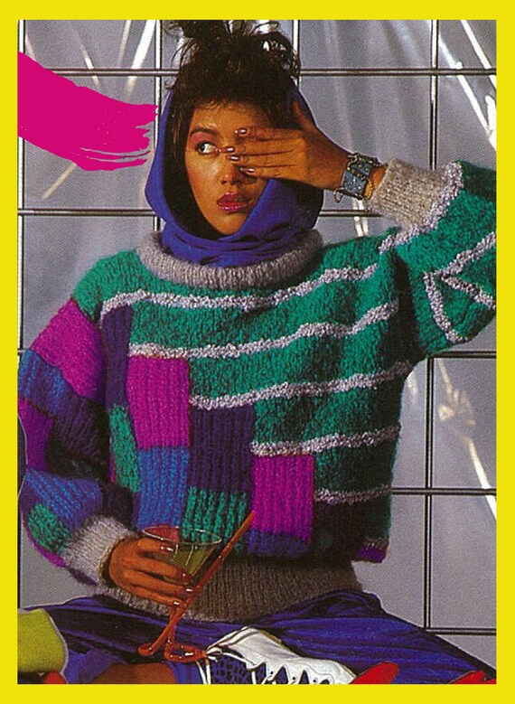 Jersey sueter pullover de gran tamano para damas adolescentes PDF Patron de tejido vintage alrededor de la decada de 1980 Descarga instantanea Etsy Espana