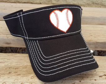 Baseball Mom Sun Visor, Baseball Heart Hat, Baseball Mom Bling Heart Visor, Baseball Heart Sun Visor, Love Baseball Heart Hat